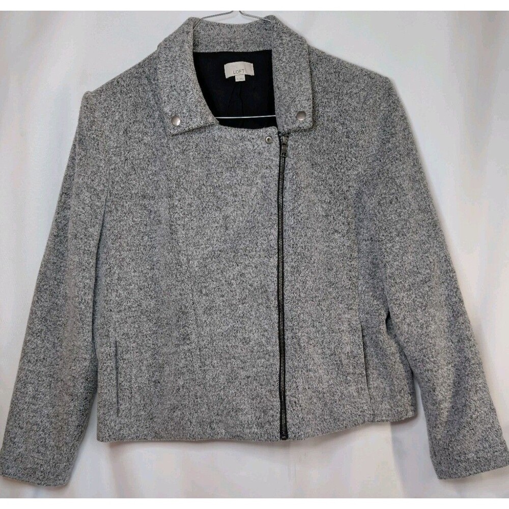 LOFT Knit Moto Jacket XL Gray Marled Asymmetrical Zipper Lined Pockets